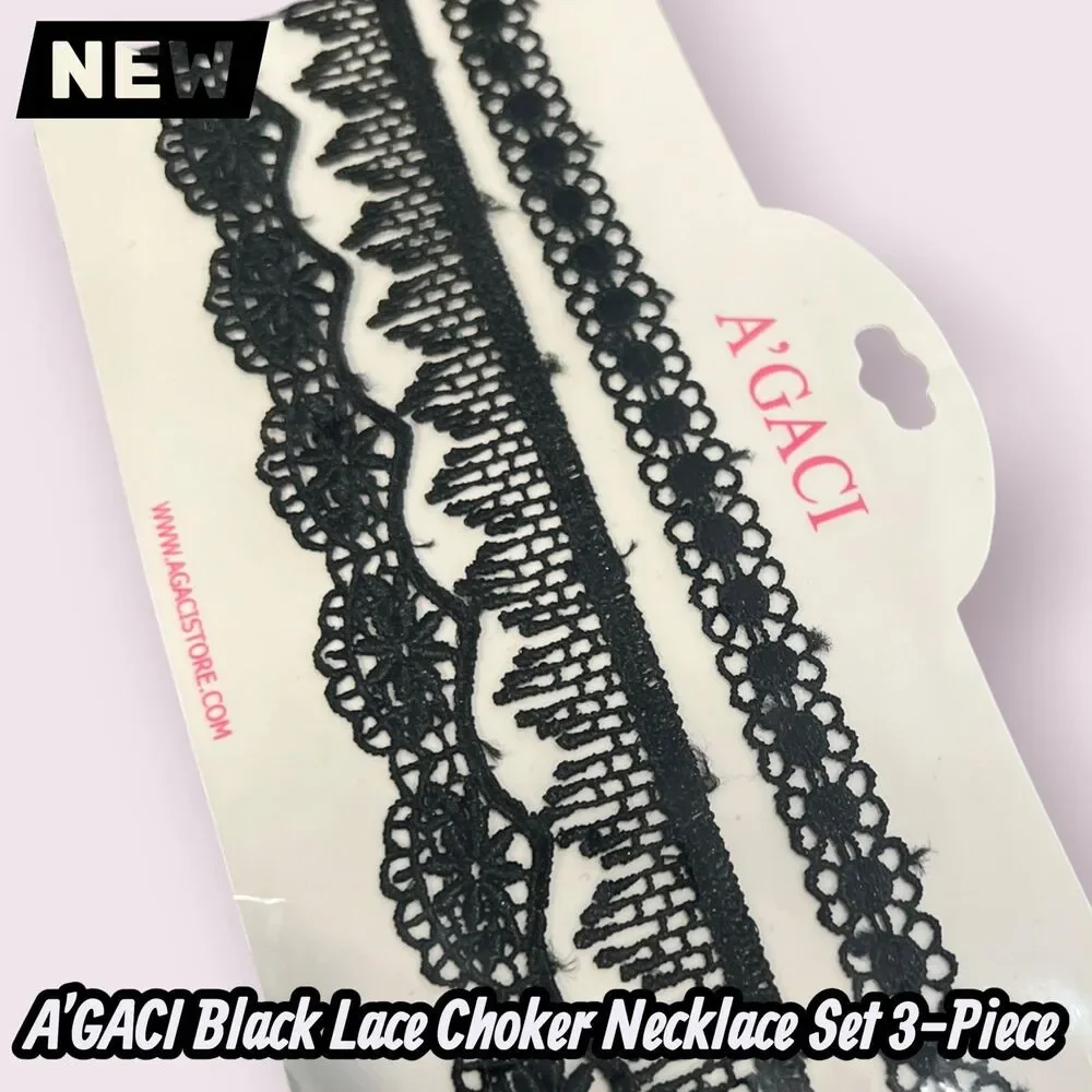 New A’GACI Black Lace Choker Necklace Set 3-Piece Adjustable
